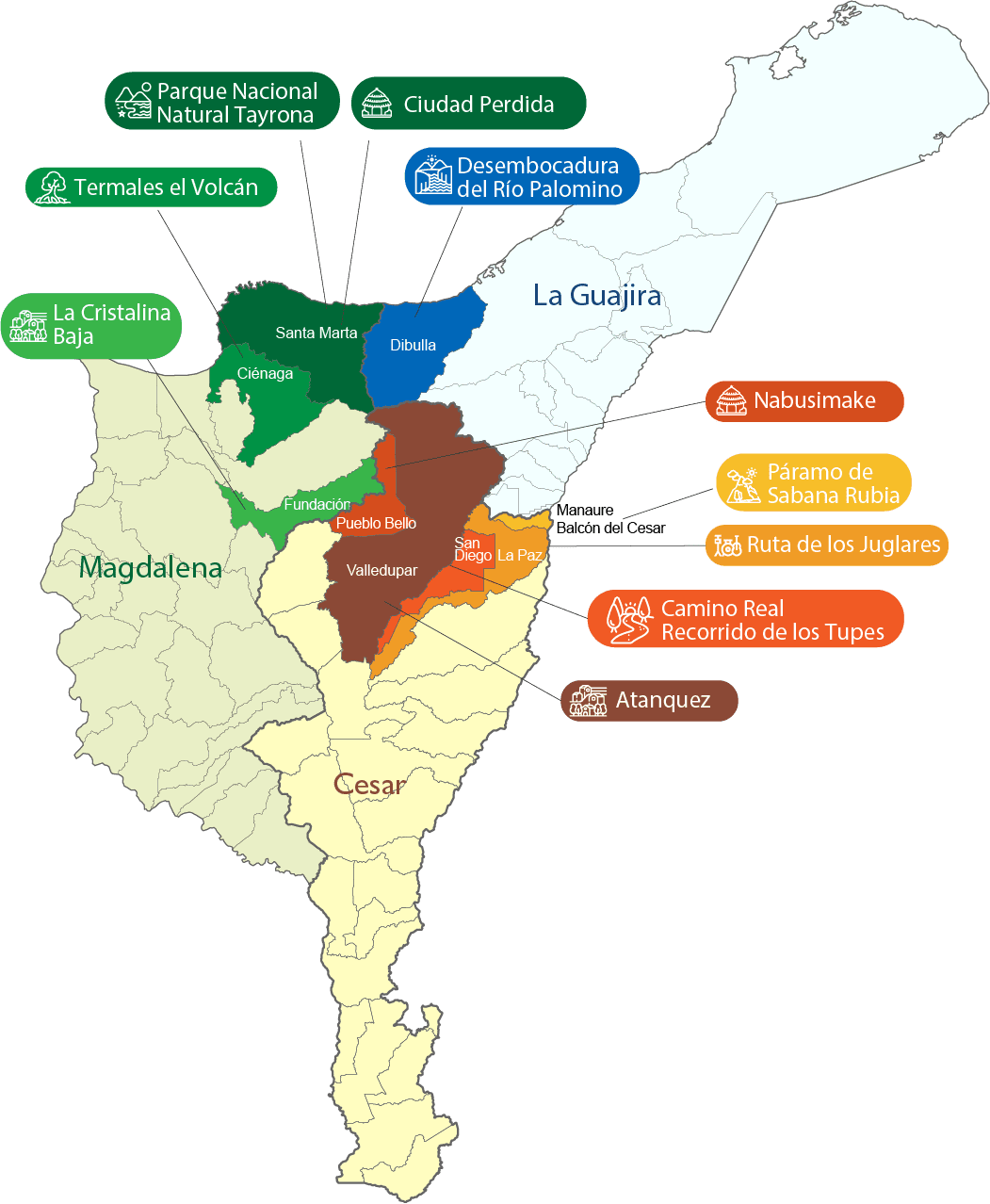 Mapa geografía Sierra Nevada y Perijá con sus municipios